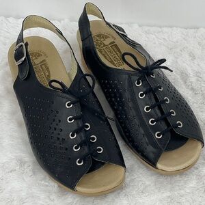 WORISHOFER Black Leather Lace-Up Sandals WOMENS SIZE 41 US 9.5